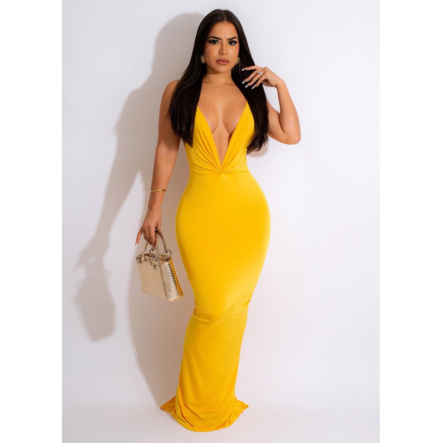 Robe maxi élégante pour femmes avec décolleté en V profond et coupe moulante Chic und Stil