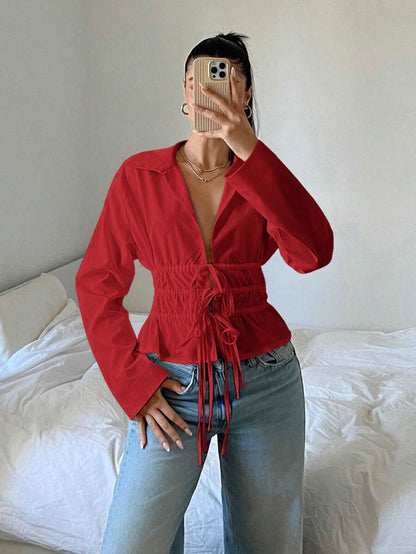 Blouse zip-up femme avec fronces et manches longues Chic und Stil