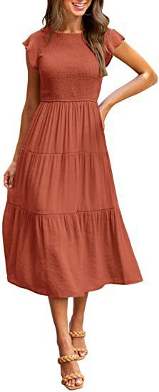 Robe midi pour femmes avec détails froncés et volant attrayant Chic und Stil