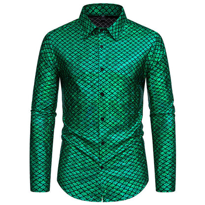 Chemise à manches longues brillantes pour hommes avec design écailles de poisson Chic und Stil