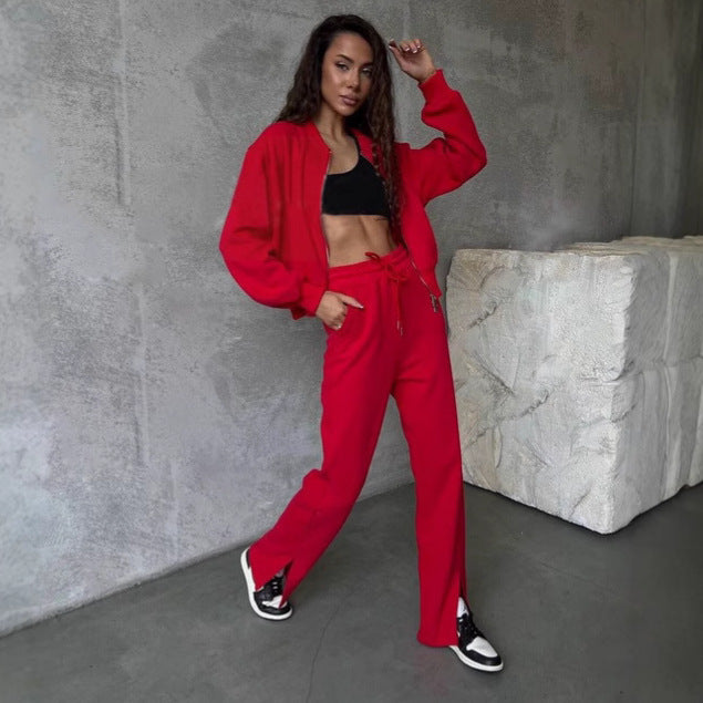 Dames Ensemble de sport en polaire avec fermeture éclair intégrale et poches latérales pratiques Chic und Stil