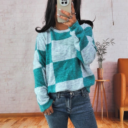 Pull en mailles larges pour femmes avec un motif à carreaux moderne et une coupe décontractée Chic und Stil