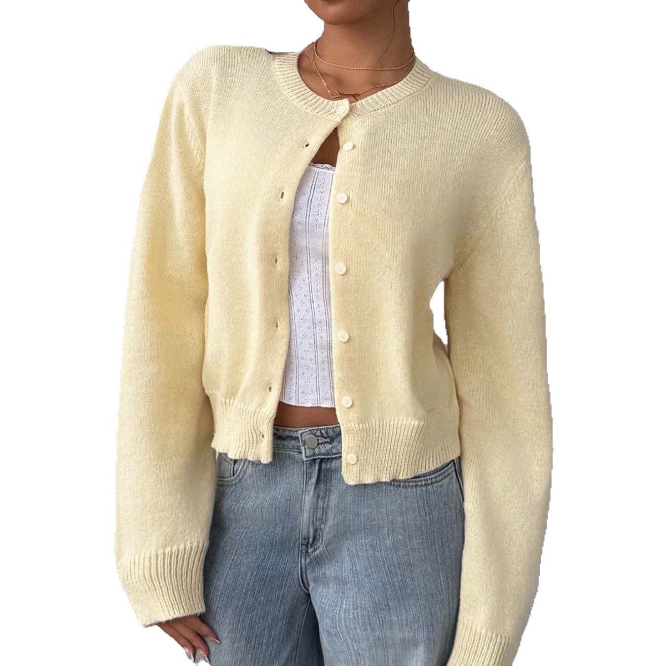 Veste en tricot légère pour dames avec détails de boutons et encolure ronde Chic und Stil