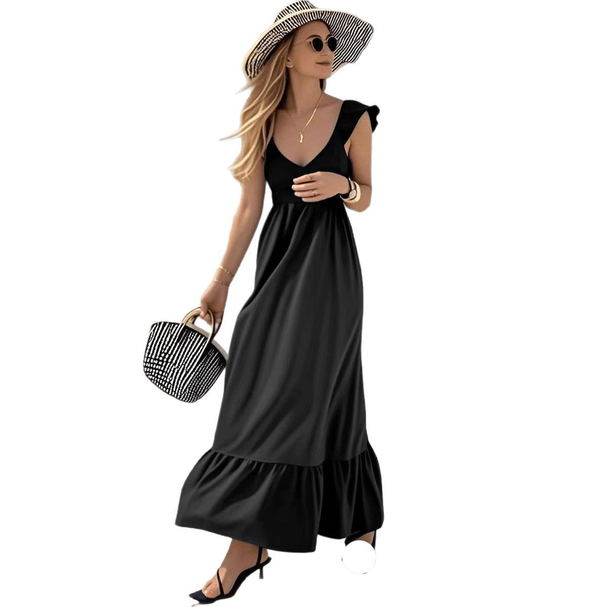 Robe maxi pour femmes avec des détails volumineux en volants et une volante colorée Chic und Stil