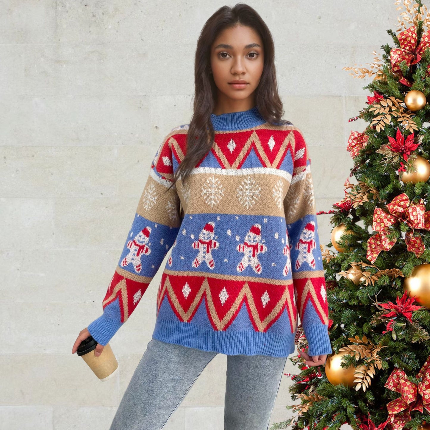 Pull femme avec motif de Noël festif et coupe décontractée Chic und Stil
