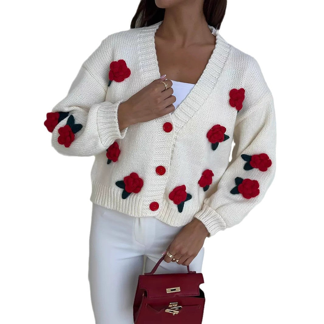 Dames cardigan avec des applications florales et des manches volumineuses Chic und Stil