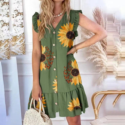 Robe d'été décontractée à bouton pour femme avec des manches évasées Chic und Stil