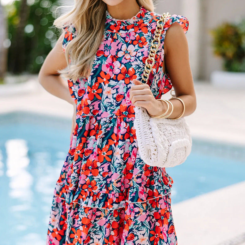 Robe d'été à volants florals pour femmes Chic und Stil