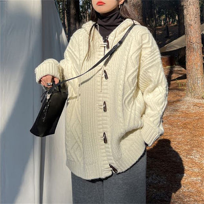 Dames cardigan en laine confortable avec capuche et motif en torsades Chic und Stil