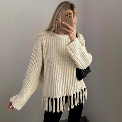 Pull en tricot pour femmes avec ourlet frangé Chic und Stil