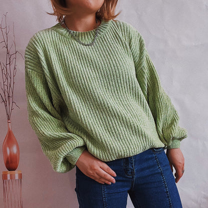 Pull femme en grosse maille avec un motif de côtes romantique et des manches larges Chic und Stil