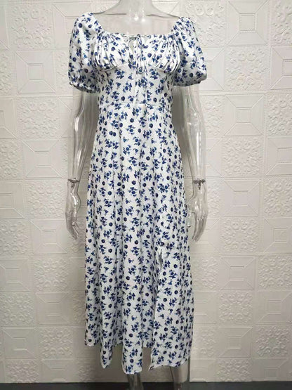Robe maxi femme avec imprimé floral romantique et design à manches bouffantes Chic und Stil