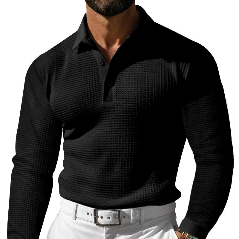 Men's long sleeve polo shirt with textured fabric and stylish collar Chic and Style