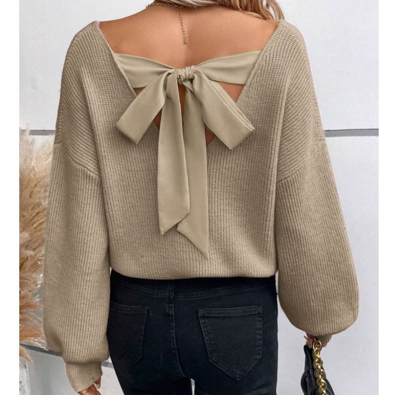 Pull en tricot décontracté pour femmes avec lien élégant au dos Chic und Stil