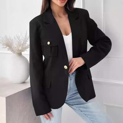 Ladies Elegant Double-Breasted Jacket with Practical Pockets Chic and Style