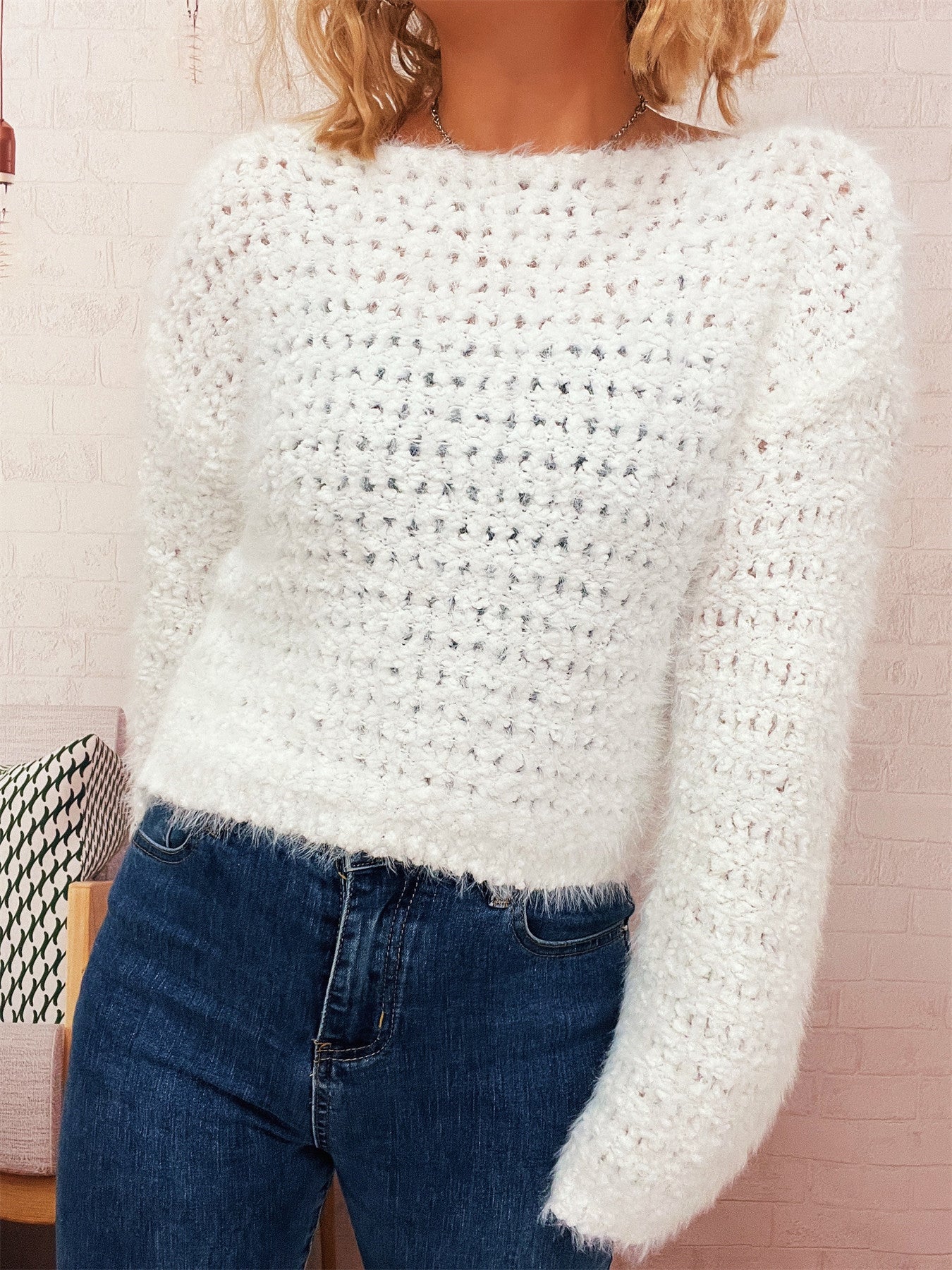 Dames pull en tricot douillet avec un design pelucheux frappant et une coupe ample Chic und Stil