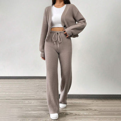 Ladies' soft knit set with casual pants and short cardigan Chic and Style