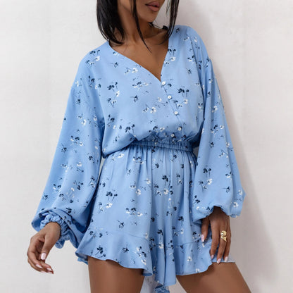 Robe mini décontractée pour femmes avec des manches volumineuses et un design floral Chic und Stil
