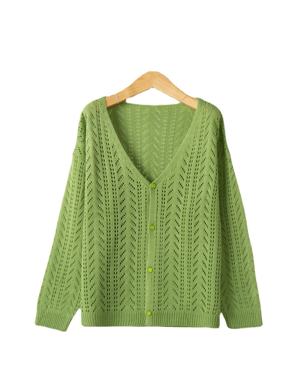 Cardigan tricot féminin avec motif ajouré aérien et décolleté en V Chic und Stil