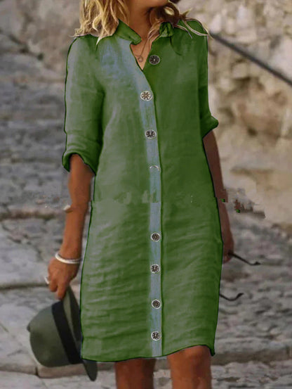 Robe chemise en lin pour femmes avec patte de boutonnage et manches retournables Chic und Stil