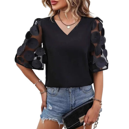 Blouse à manches ballon transparentes à décolleté en V pour femmes Chic und Stil