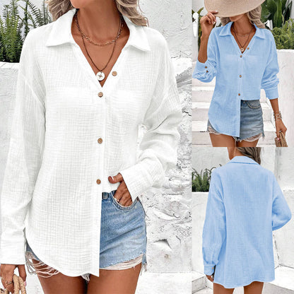 Chemisier à patte de boutonnage pour femmes avec une ceinture à la taille tendance et manches longues Chic und Stil