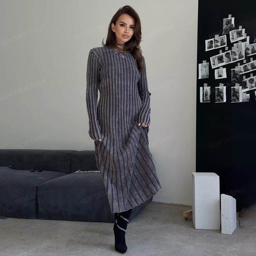 Robe maxi femme avec structure rayée et coupe élégante Chic und Stil