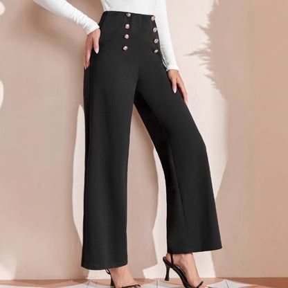 High-waisted wide-leg pants for women with decorative buttons Chic and Style