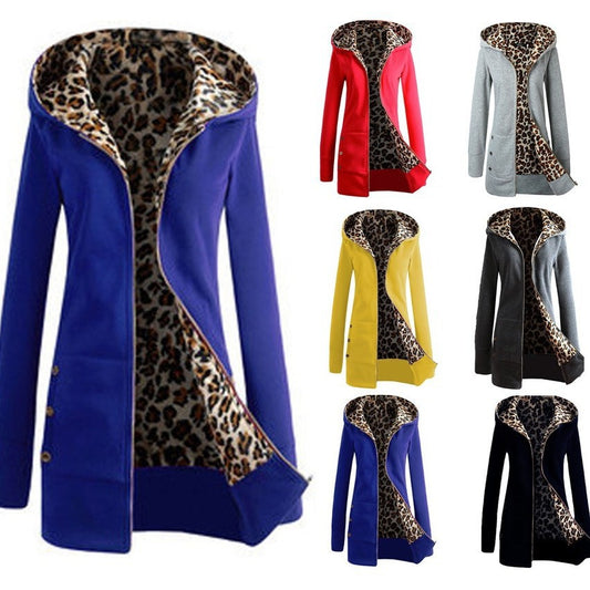 Ladies Long Sporty Jacket with leopard print inside Chic and Stylish