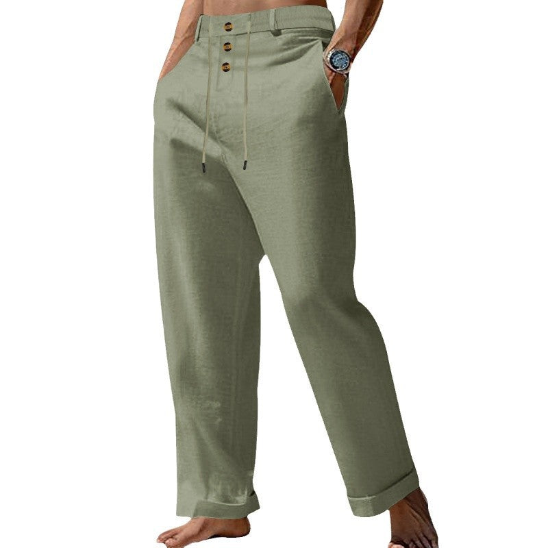 Casual linen pants for men with elastic waist and trendy button details Chic und Stil