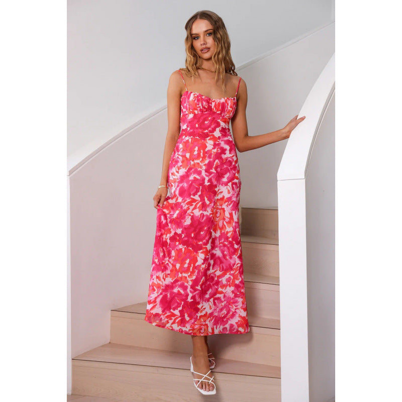 Robe maxi à bretelles ajustables Floral Chic und Stil pour femmes