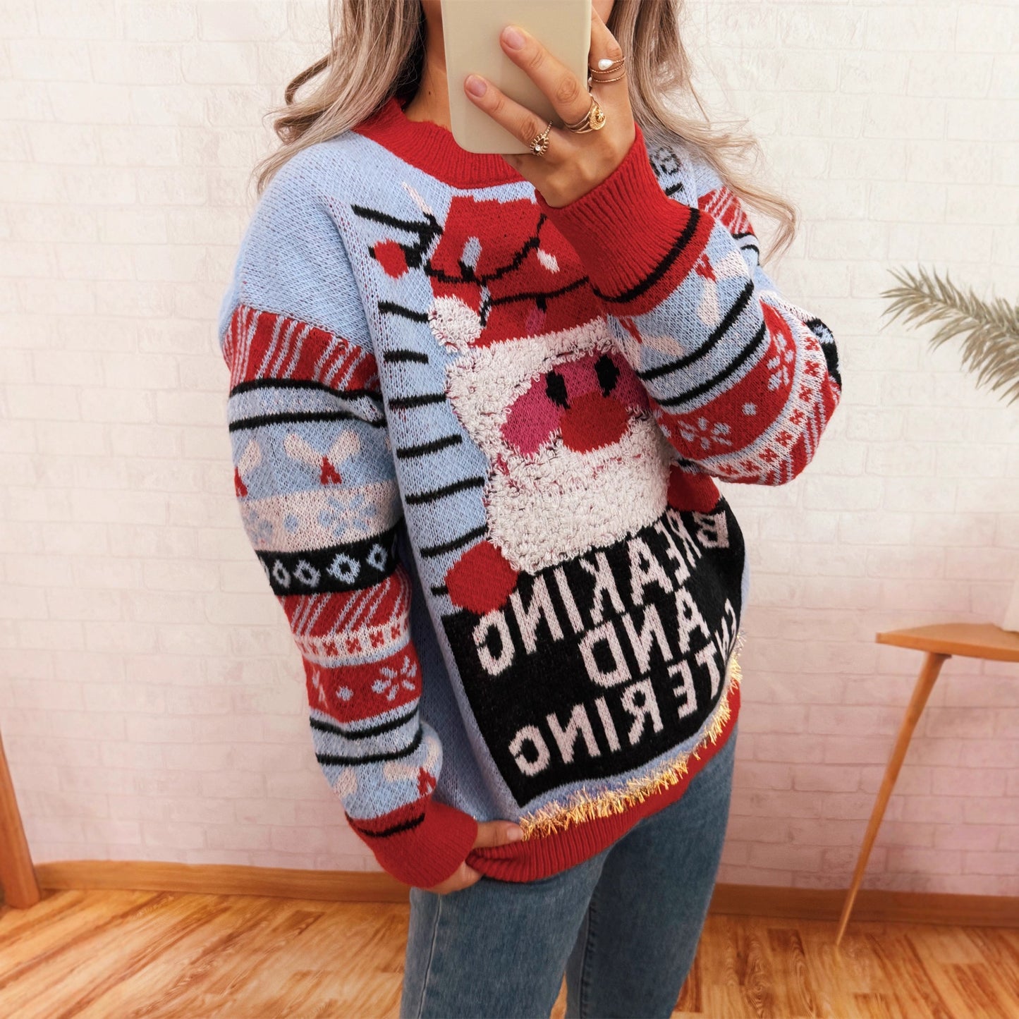 Pull en laine de Noël pour femmes avec motif de renne créatif et design joyeux Chic und Stil
