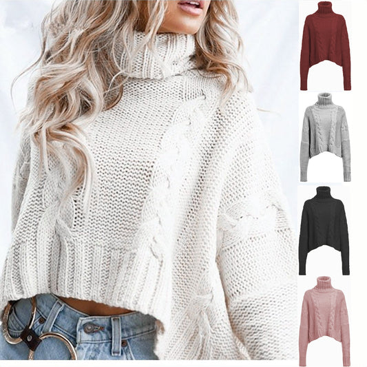Pull en grosse maille pour femmes avec col haut et design de torsades unique Chic und Stil