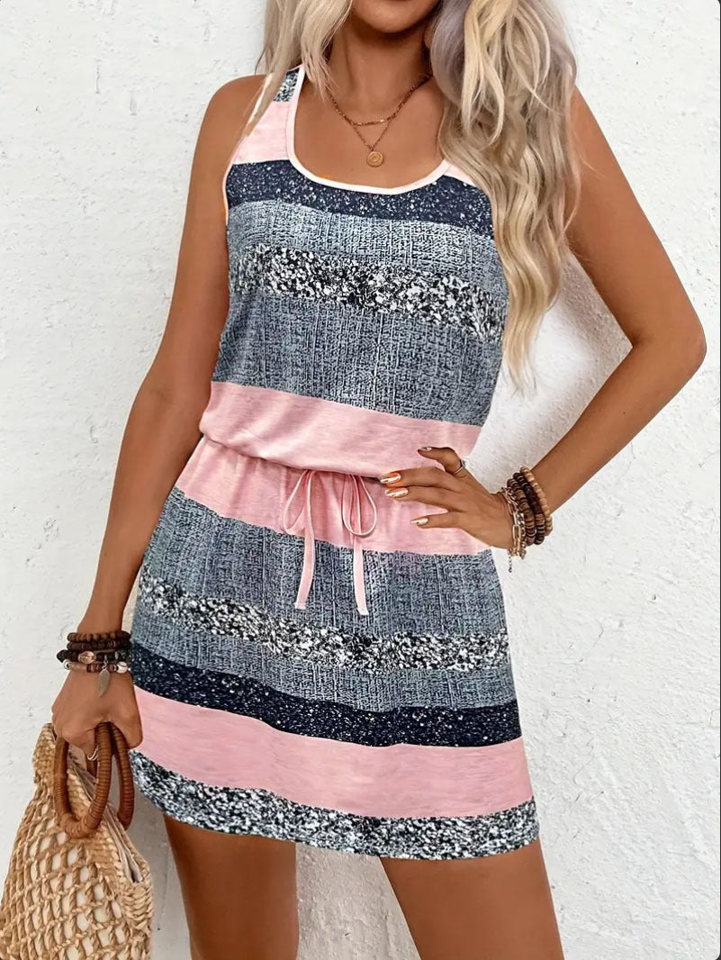 Robe de loisirs pour femmes avec cordon décoratif et motif à rayures tendance Chic und Stil