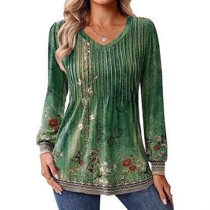 Blouse à manches longues pour femmes avec décolleté en V et dégradé de couleurs artistique Chic und Stil