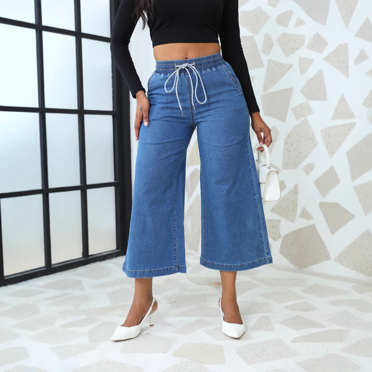Loose denim pants for women with elastic waistband and drawstring Chic and Style