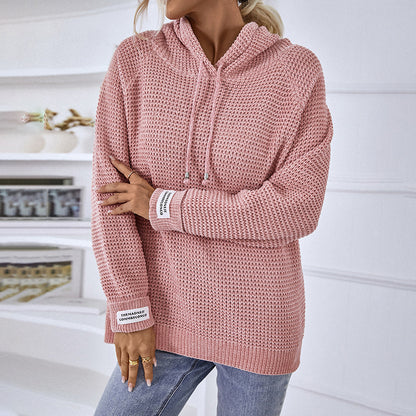 Pull à capuche confortable pour femmes avec motif en tricot texturé et fentes latérales Chic und Stil