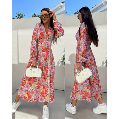 Robe maxi à boutons fleuris pour femmes Chic und Stil