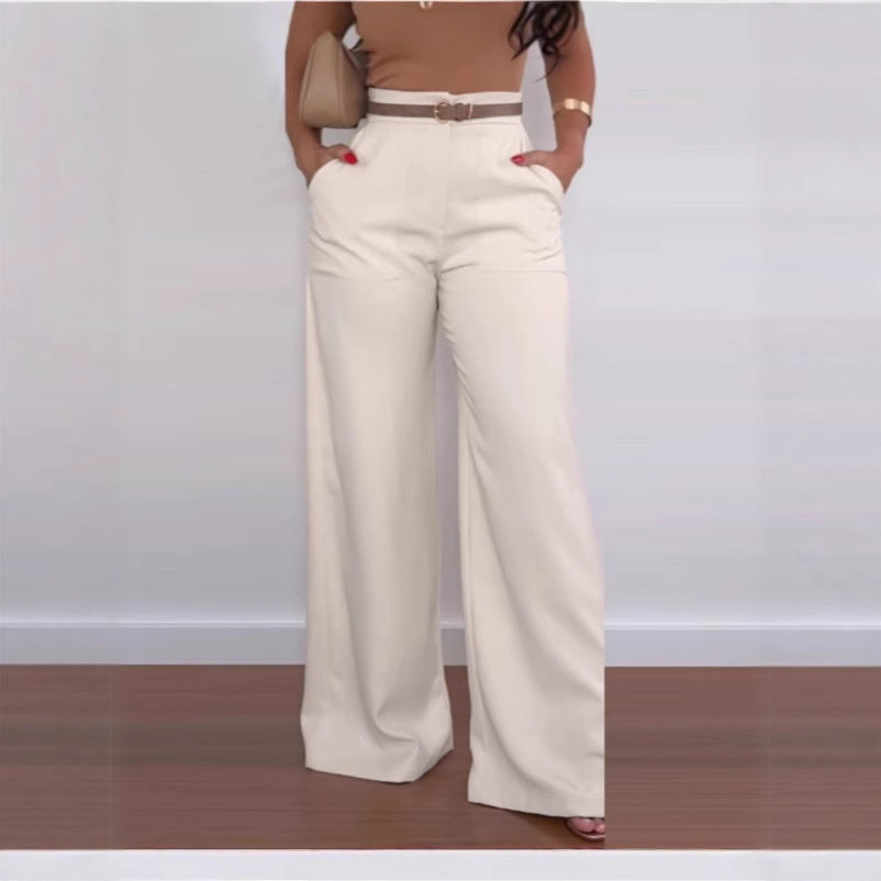 Ladies High-Waisted Wide-Leg Pants with Pockets Chic and Style