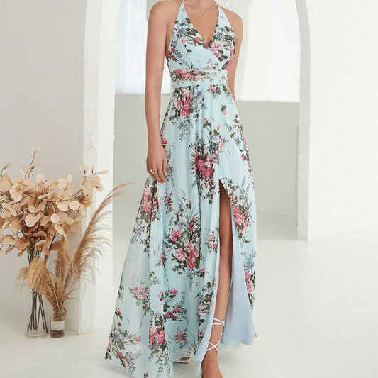 Robe maxi halter floral pour femmes Chic und Stil
