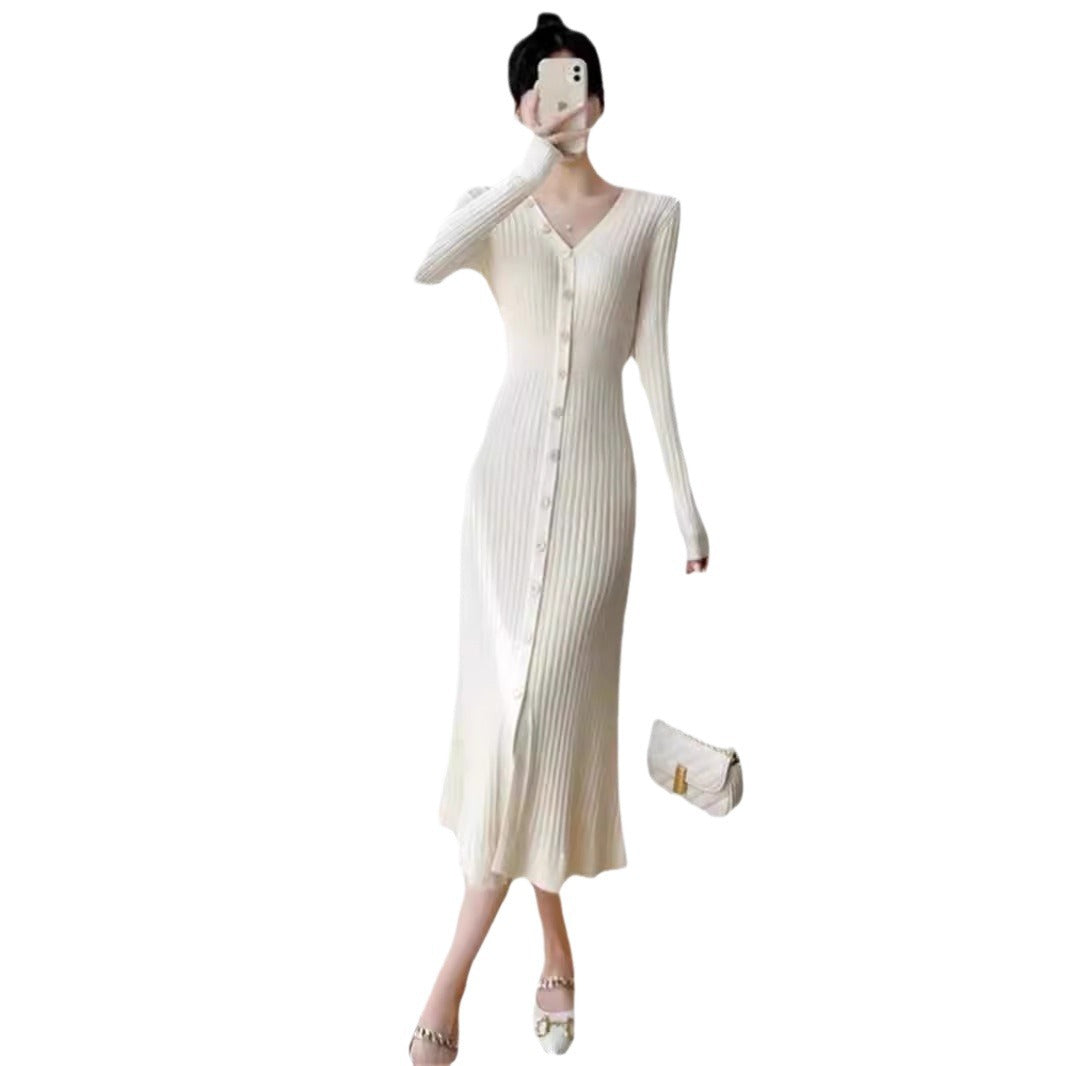 Robe midi décontractée pour femmes en fine maille côtelée avec patte de boutonnage Chic und Stil