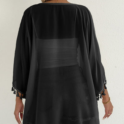 Ladies Light Fringes-Border Beach-Kimono Chic and Style