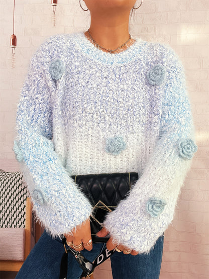 Dames pull confortable et moelleux avec des appliqués floraux ludiques Chic und Stil