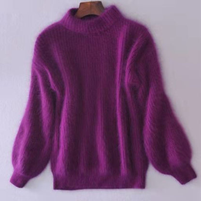 Pull en mohair pour femmes avec col roulé, manches bouffantes et design texturé Chic und Stil