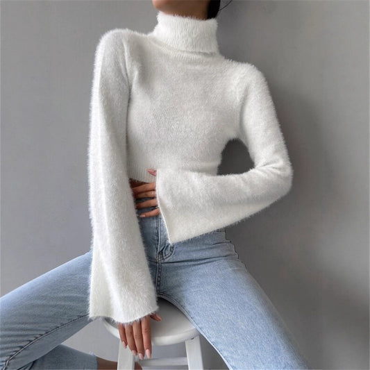 Dames Pull en tricot de haute qualité avec manches larges et col montant Chic und Stil