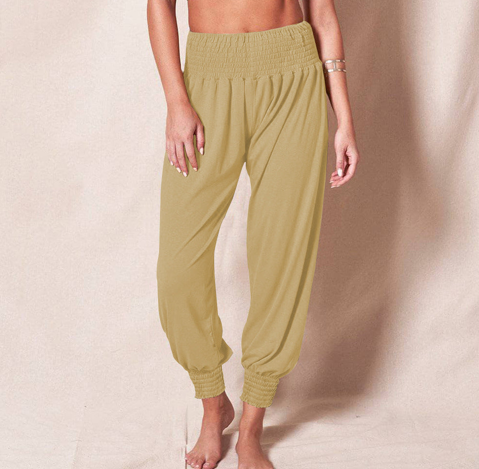 Casual harem pants for women with elastic waistband and side pockets.