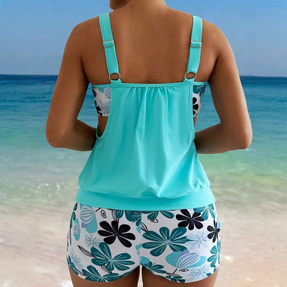 Tankini de sport pour femmes avec une coupe florale tendance et un short confortable Chic und Stil