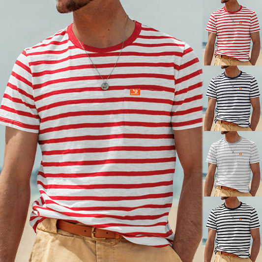 T-shirt à manches courtes rayé pour hommes avec poche poitrine et col rond Chic und Stil
