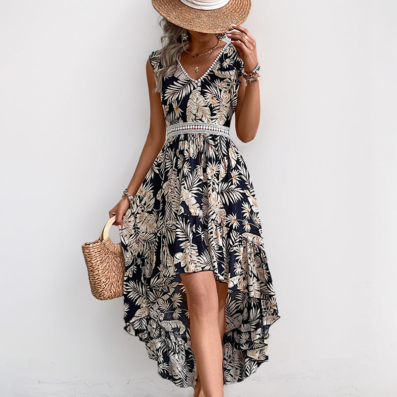 Femme Robe maxi imprimé tropical haut-bas avec taille détaillée Chic und Stil