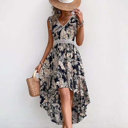Femme Robe maxi imprimé tropical haut-bas avec taille détaillée Chic und Stil